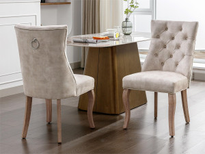 ModernLuxe Set van 2 fluwelen eetkamerstoelen - gewatteerde knopen - Crème