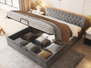 Merax Opbergbed 180 x 200 cm met opbergruimte - fluweel - lattenbodem - kleur grijs