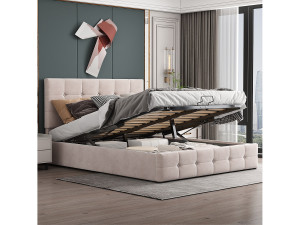 Merax Opbergbed met verstelbaar hoofdeinde - 140 x 200 cm - fluwelen stof - lattenbodem - kleur wit