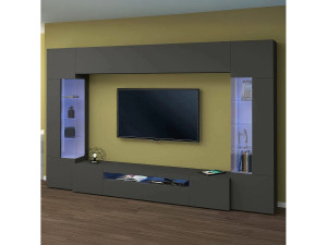 Dmora Dberard wandsysteem, 6-deurs TV-meubel woonkamerset, Multifunctioneel woonkamermeubel met LED-licht, 100% Made in Italy, 290x40h191 cm,