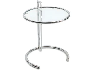 ICONIK INTERIOR Mesa Auxiliar Redonda Ajustable - Cristal y Acero - Lake