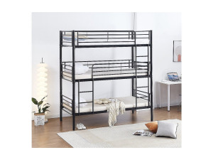 Habitat et jardin Stapelbed metaal 3 eenpersoonsbedden "HAVIN" - 90 x 190 cm - Zwart