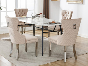 ModernLuxe Set van 4 fluwelen stoelen met metalen poten - Beige