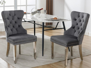 ModernLuxe Set van 2 fluwelen stoelen met metalen poten - Grijs