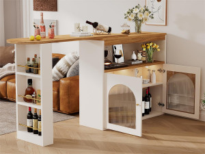 ModernLuxe Dressoir、Draaibare en uittrekbare barkast met LED - grote opbergruimte - eigentijdse stijl - Wit