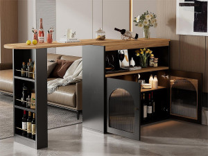 ModernLuxe Dressoir、Draaibare en uitschuifbare barkast met LED - grote opbergruimte - eigentijdse stijl - Zwart