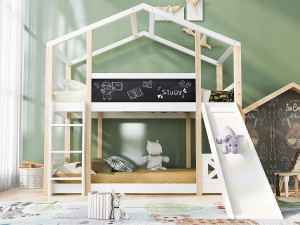 ModernLuxe Cabine stapelbed 90x200cm - met ladder en glijbaan - grenen frame - wit
