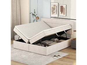 Merax Opbergbed 140 x 200 cm met hoofdeinde - stof - beige kleur - aan twee kanten open