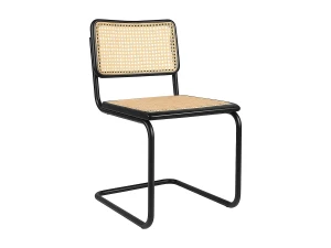 ICONIK INTERIOR Silla de Comedor - Diseño Vintage - Madera y Ratán Natural - Negra - Bastral