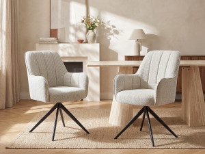 Vente-unique Set van 2 draaistoelen met armleuningen van stof en zwart metaal - Crèmewit - LEJINA van Pascal Morabito