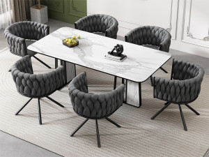 ModernLuxe Set van 6 Fluwelen draaistoelen met armleuningen - metalen poten - Grijs