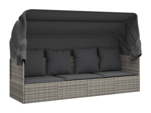 vidaxl Loungebed met luifel en kussens poly rattan grijs