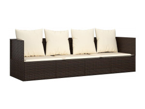 vidaxl Loungebed met kussens poly rattan bruin
