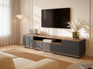 Vente-unique Tv-meubel met 3 deuren en 1 nis - Antraciet en naturel - LOTULA