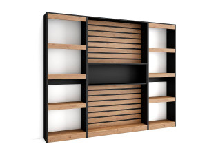 Skraut Home Boekenkast, Boekenplank, 230x25x186cm, Woonkamer, Eetkamer, Bureau, Kantoorplank, Eiken/Zwart