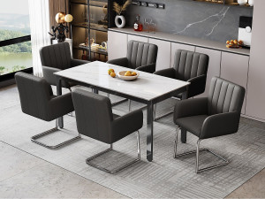 ModernLuxe Set van 6 met kunstleer beklede sledestoelen - Zwart