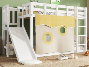 ModernLuxe Stapelbed 90x200cm in massief grenen met ladder en opbergglijbaan - Wit