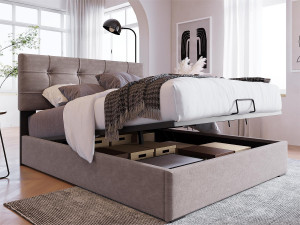 Merax Opbergbed 90 x 200 cm - Fluweel - Verstelbaar hoofdeinde - Lattenbodem - Lichtgrijs
