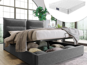 Merax Opbergbed met opbergruimte 140 x 200 cm - fluweel - lattenbodem - grijs + matras