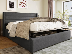 Merax Opbergbed 180 x 200 cm - linnen stof - lattenbodem - grijs
