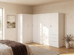 Vente-unique Hoekkast met 6 deuren en 3 lades - L213 cm - Wit - LISTOWEL