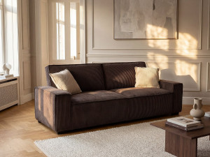 Unique Sofá cama de 3 plazas de terciopelo marrón SEKOTA