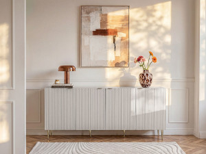 Vente-unique Buffetkast met 4 deurtjes van mdf en staal - Beige en goudkleurig - YESINIA