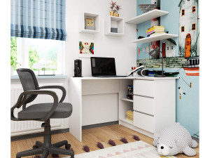 Akord Wit Stijlvolle Hoekbureau B16   124cm   3 Lades   Mat Wit   Zelfmontage