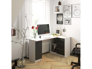Akord Hoekbureau Rechts B20 / Computerbureau / Computer Tafel / Bureautafel Rechts / Wit - Grafietgrijs / 155 x 77 x 85 cm