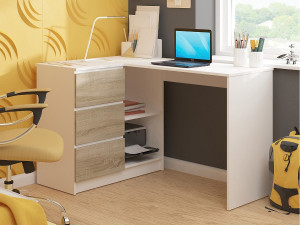 Akord Hoekbureau B16 - 124 cm Links - 3 Laden - Wit/Sonoma Eiken - Mat - Zelfmontage - Functioneel Design