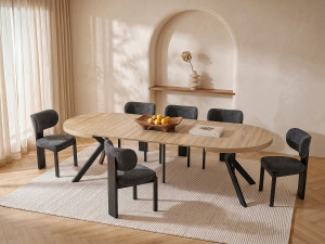 Unique Mesa de comedor extensible 6 a 12 comensales de MDF y acero - Natural claro y negro - KOMONI