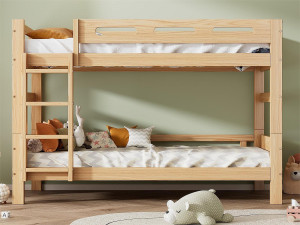 Merax Stapelbed - 2x90x200 cm - frame grenen - inclusief boxspring - natuurlijke kleur