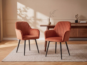 Vente-unique Set van 6 stoelen met armleuningen van velours en zwart metaal - Terracotta - ELEANA