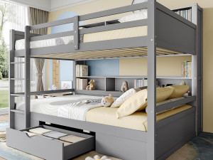 ModernLuxe Stapelbed voor kinderen 2x90x200cm - met één lade en vakken - Grijs