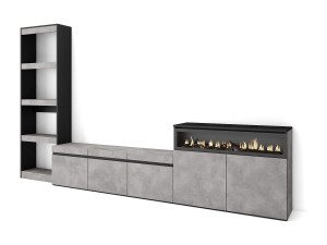 Skraut Home Meubels voor woonkamer, 310x35x186cm, Voor tv's tot 65", Elektrische haard, Cement