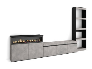 Skraut Home Meubels voor woonkamer, 310x35x186cm, Voor tv's tot 65", Elektrische haard, Cement