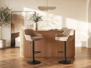 Vente-unique Set van 2 barkrukken van fluweel en zwart metaal - Verstelbare hoogte - Beige - ELEANA