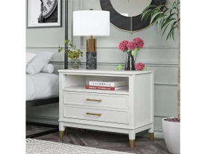 CosmoLiving by Cosmopolitan Westerleigh   Mesilla de noche con 2 cajones y 1 estante en blanco
