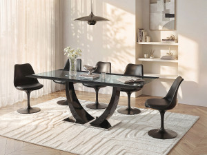 Vente-unique Eettafel MEZZO - 8 personen - MDF en gehard glas - zwart
