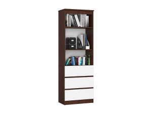 Akord Stijlvolle Staande Kast R60 met 3 Lades en 2 Deuren - Wenge/Wit, 180cm Hoog, ABS Randen, Zelfmontage