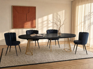 Vente-unique Uitschuifbare eettafel 2 tot 12 plaatsen van mdf en staal - Zwart en goud - FIRELA