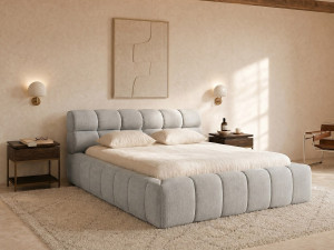 Vente-unique Bed met opbergruimte 180 x 200 cm - Stof - Lichtgrijs - FORVIK