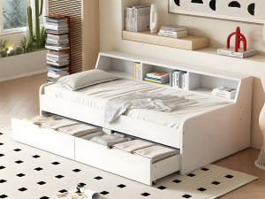 ModernLuxe Dagbed - slaapbank 90x200cm met 2 laden - Wit