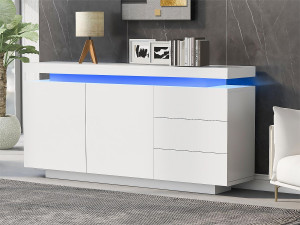 Merax Lage dressoir met 2 deuren en 3 laden - hoogglans dressoir met led-verlichting - spaanplaat - wit