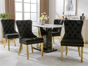 ModernLuxe Set van 4 fluwelen stoelen met metalen poten - Zwart