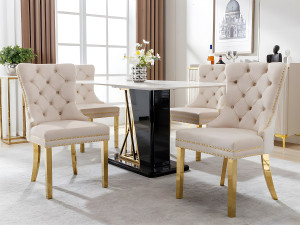 ModernLuxe Set van 4 fluwelen stoelen met metalen poten - Beige