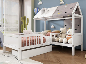 ModernLuxe Multifunctioneel eenpersoons kinderbed in massief hout - met lade onder het bed - 90x200 cm - Wit