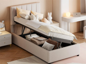 Merax Opbergbed 90 x 200 cm, linnen stof, kleur beige
