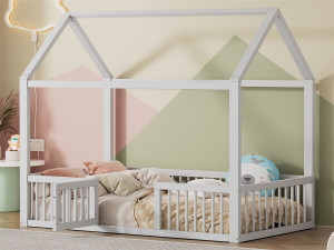 Merax Cabinebed voor kind of baby - 90 x 200 cm - rails en deur - inclusief lattenbodem - wit hout