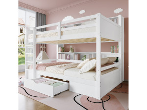 Merax Stapelbed met lade en boekenkasten - 90 x 200 cm - grenenhout en MDF - inclusief lattenbodem - wit